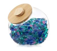 TOLIDA 2.3L Laundry Pods Container with Bamboo Lid, Plastic Storage Jar | Large Capacity Storage Box for Washing Powder Detergent Pods bath Bombs, Clear Home Canister Organiser for Laundry Room
