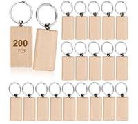 TOLIDA 200pcs Rectangle Wood Keychains - 5.5 * 3cm Blank Wooden Key Fobs Key Rings for DIY Personalized Craft, Wooden Key Tags