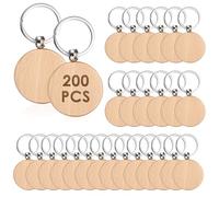 TOLIDA 200pcs Round Wood Keychains - 4cm Blank Wooden Key Fobs Key Rings for DIY Personalized Craft, Wooden Key Tags