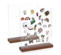 TOLIDA 2pcs 132 Holes Acrylic Enamel Pins Storage Holders - Clear Earrings Display Stand with Walnut Base, Acylic Display Pegboards for Jewelry, Brooches, Award Badges, Earrings Studs