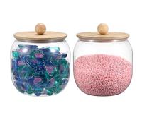 TOLIDA 2PCS Laundry Pods Containers with Bamboo Lid - Clear Plastic Storage Boxes for Laundry Pods, Detergent Pods Holder, PET Storage Container for Washing Pods, bath Bombs