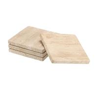 TOLIDA 4pcs 10 * 10cm Square Travertine Coasters with Soft Wood Pads - Natural Beige Marble Travertine Stone Coasters for Drinks and Coffees, Home and Office Decoration