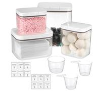 TOLIDA 4PCS Clear Laundry Pods Containers White Push Up Lid - 5.5L+2.8L+2L+1.2L Stackable Laundry Room Storage Boxes Set, Sealing Organization for Bath Bombs Scent Booster Powder Dryer Balls