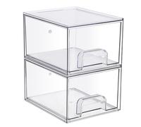 TOLIDA Acrylic Storage Box with 2 Drawers, Stackable Box, Storage Container for Dishwasher Pods, Dryer Balls, Laundry Fragrance Beads, Cosmetics, Stationery, Pens, Makeup Brush, Hair Bands, Hair Pins