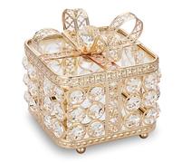 TOLIDA Crystal Jewelry Box with Lid - Glass Trinket Box with Bow Lid, Sparky Desktop Storage Box for Earrings Rings Jewelry Bracelets (Gold, Small)