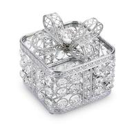 TOLIDA Crystal Jewelry Box with Lid - Glass Trinket Box with Bow Lid, Sparky Desktop Storage Box for Earrings Rings Jewelry Bracelets (Silver, Small)