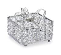 TOLIDA Crystal Jewelry Box with Lid - Glass Trinket Box with Bow Lid, Sparky Desktop Storage Box for Earrings Rings Jewelry Bracelets (Silver, Large)