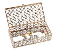 TOLIDA Crystal Jewelry Treasure Box, Trinket Organizer with Mirrored Bottom, Gift Display Box for Necklace, Rings, Earrings, Wedding Birthday Party Centerpiece Decor (Rectangle, Gold, Big)