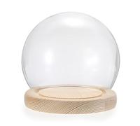 TOLIDA Glass Dome with Natural Wooden Base Robust Decorative Glass Bell Table Top Displays for Lamps Candles Roses Decorations Antiques for Christmas Birthdays Valentine's Day Spherical