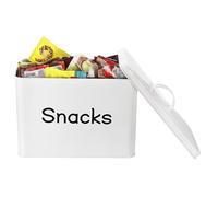 TOLIDA Metal Snack Storage Box with Lid - White Storage Bin for Candies Chocolates Biscuits, Home Essentials Storage Container with Handle