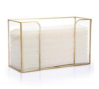 TOLIDA Rectangular Glass Paper Towel Holder - Gold Glass Folded Paper Towel Dispenser for Tabletop Dinner, Hand Towels Holder, Multi-Functional Storage Holder for Cosmetics and Coffee Jars