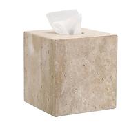 TOLIDA Square Travertine Tissue Box Cover - Cube Tissue Box Holder, Tabletop Tissue paper cover dispenser, Beige Tissue Holder Organizer for Home Office