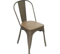Tolix Single Kitchen Chair, Fixed Grey Legs And Back Rest, Easy Clean, Dining Room Chair, Rustic Wooden Brown
