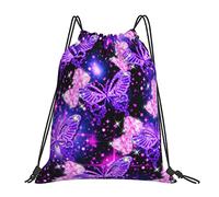 TOLKAT Running Horse In Desert Storm Unisex Simple Leisure Drawstring Bag,Gym Outdoor Portable Backpack Storage Bags, Purple Cute Butterfly Print, One Size