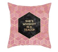 Tolldek 1 Decorative Cushion Covers, Cube Pattern She's Whiskey in a Teacup Cushion Cover, Decorative Soft Polyester for Sofa, Couch, Living Room, Bedroom, Black, Pink, Gold, 40 x 40 cm