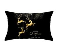 Tolldek 1 x Decorative Cushion Covers, Three Elk Merry Christmas Happy New Year Decorative Cushion Cover, Polyester with Zip for Bedroom, Living Room, Modern Home Decor, Black Gold, 30 x 50 cm