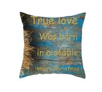 Tolldek 1 x Decorative Cushion Covers, Wooden Chalkboard True Love Was Born In A Stable Cushion Cover Decorative Soft for Sofa Couch Living Room Bedroom Gold Blue Brown 45 x 45 cm