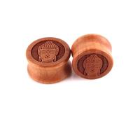 Tolldek 10-20 mm Ear Tunnel Plug, 2 Pieces, Wooden with Buddha Head, Flexible Thin Expander Stretchers Earrings, Wooden Earrings for Men and Women, Body Piercing Jewellery, Wood, Without cubic