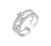 Tolldek 14K White Gold Couple Ring Laboratory Double Layer Solitaire Ring Square Cut Au585 Gold Wedding Rings Real Gold Size 47-65, 14k (585) white gold, Lab Created Diamond