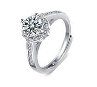 Tolldek 18K 750 White Gold Friendship Rings Genuine Lab Created Jewelry Diamond Flowers 4 Bridge Claw Setting Wedding Band Ring 18K Gold Solitaire Ring, 18 Carat (750) White Gold, Lab Created Diamond