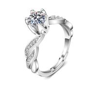 Tolldek 18K White Gold Au750 Engagement Ring Genuine Gold Jewelry, Laboratory Created Diamond Twisted Leaves 6 Bridge-Claw Setting Wedding Band, 18K Gold Wedding Band Genuine Gold Jewelry, Size 47