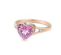 Tolldek 9/14K/18K White Gold Wedding Band, Heart Wedding Ring with Laboratory Created Rose Sapphire Rose Heart Cut, Real Friendship Rings with Diamond White Gold Au 375/585/750, Size 47-65, 14ct Rose