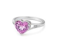 Tolldek 9/14K/18K White Gold Wedding Band, Heart Wedding Ring with Laboratory Created Rose Sapphire Rose Heart Cut, Real Friendship Rings with Diamond White Gold Au 375/585/750, Size 47-65, 9ct white