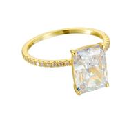 Tolldek 9/14K/18K Yellow Gold Wedding Ring, 4 Claw Wedding Rings with Moissanite Baguette Cut, Real Engagement Ring, Gold Au 375/585/750, Size 47-65, 9ct Yellow Gold, Moissanite