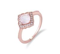 Tolldek Au 375/585/750 Partner Rings Real Gold, Petite Classic Wedding Rings with Rose Quartz, Rose Square Cut, Friendship Rings with Diamond 9 Carat / 14 K / 18 K Rose Gold, Size 47-65, 9ct Rose Gold