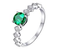 Tolldek Au750 White Gold Partner Rings, Petite Diamond Ring with Round Cut 0.8 ct Emerald Green, 18 Carat Wedding Rings, Diamond, Genuine Jewellery, Allergy-Free, 18K White Gold, Emerald Diamond