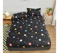 Tolldek Bed Sheet with 2 Pillowcases 153 x 203 cm Set 3-Piece Warm, Planet Pattern Fitted Sheet Quilted Printed, Wrinkle-Resistant Fading Polyester Cotton Fitted Sheet