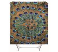 Tolldek Colourful Peacock Feather Pattern Bathroom Curtain Polyester Anti-Mould Waterproof and Dries Quick Washable High-Quality Fabric Bath Curtain with Shower Curtain Rings