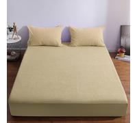 Tolldek Cotton Bed Sheet 150 x 200 cm Hotel, Striped Pattern Fitted Sheet Quilted Plain, Wrinkle Resistant and Fading Fitted Sheet Beige Yellow Underbed for Mattress