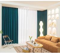 Tolldek Curtains for Children's Room, Pack of 2, Peacock Blue Eyelet Curtain, Blackout Leaves Jacquard, Velvet Eyelets Curtains with Eyelets, Window Curtain for Bedroom, W 107 x H 138 cm