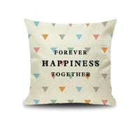 Tolldek Decorative Cushion Covers, Forever Happiness Together Decorative Cushion Covers, Linen Look, Decorative Soft, Cushion Covers for Living Room, Colourful, 45 x 45 cm, Pack of 1