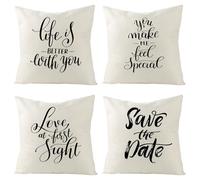 Tolldek Decorative Cushion Covers, Life is Better with You Save the Date Cushion Covers with Elegant Design, Linen Look, Decorative Soft for Sofa Armchair Home, Red, Black, White, 45 x 45 cm, 4 Pieces