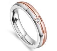 Tolldek Friendship Rings Men's Titanium Steel 4 mm / 6 mm, Wedding Rings for Men Polished Classic Wedding Rings Modern with White Zirconia Waterproof, Size 49-67, Titanium steel, Cubic Zirconia