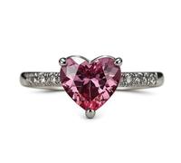 Tolldek Friendship Rings White Gold 9K/14K/18K Heart Wedding Rings Lab Created Rose Sapphire Rose Heart Cut Real Gold Jewellery Wedding Ring with Diamond Au 375/585/750 White Gold, Size 47-65, 9ct