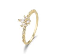 Tolldek Gold 9 Carat / 14 Carat / 18 Carat Wedding Rings Flower Proposal Ring with Moissanite Marquise Cut Real Jewellery Au 375/585/750 Yellow Gold Wedding Band Size 47-65, 14ct Yellow Gold