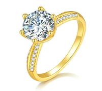 Tolldek Gold Au 375/585/750 Wedding Ring, 6 Claw Couples Rings with Moissanite, Real Jewellery, Engagement Ring, 9 Carat / 14 Carat / 18 K Yellow Gold, Size 47-65, 18ct yellow gold, Moissanite