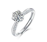 Tolldek Gold Au 375/585/750 Wedding Ring, 6 Claw Couples Rings with Moissanite, Real Jewellery, Engagement Ring, 9 Carat / 14 Carat / 18 K Yellow Gold, Size 47-65, 18ct white gold, Moissanite