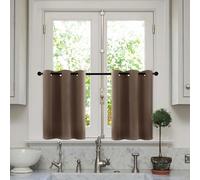 Tolldek H 114.5 x W 132 cm Net Curtains, Country House Style, Short, Plain Panel Curtains, Opaque Brown, Set of 2 Eyelets, Polyester Curtain, UV Protection for Kitchen, Living Room