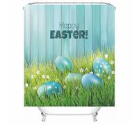 Tolldek Happy Easter Balloon Pattern Shower Curtain Textile Blue Green Waterproof Anti-Mould Bath Curtain Polyester Textile Curtains Washable Bath Curtain Includes Shower Curtain Rings