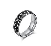 Tolldek Men's Wedding Rings 7 mm Stainless Steel Retro Viking Runes Ring Wedding Ring Waterproof Size 54-70, Stainless Steel, No cubic zirconia