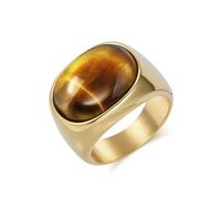 Tolldek Men's Wedding Rings Stainless Steel 15 mm Oval Classic Large Wide Wedding Rings Personalised with Tiger's Eye for Men, Size 54-70, Stainless Steel, Tiger's Eye