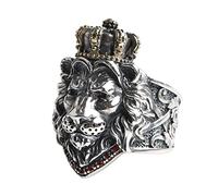 Tolldek Partner Rings Sterling Silver Men's Lion Crown Couple Rings Cubic Zirconia Engagement Ring Punk Rock Sterling S925 Silver Adjustable, Sterling Silver, Cubic Zirconia