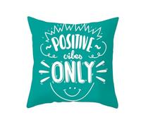 Tolldek Positive Vibes Only Decorative Cushion Covers, Polyester with Zip for Sofa, Living Room, Bedroom, Teal, 40 x 40 cm, Pack of 1