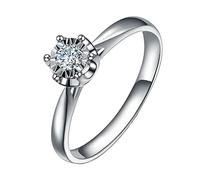 Tolldek Real Engagement Ring 750 White Gold, 6 Claw Wedding Ring with Brilliant Cut 0.09 ct Diamond, 18 K Couple Rings, Allergy-Free, 18K White Gold, Diamond