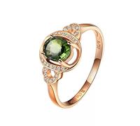 Tolldek Real Gold Jewellery Proposal Ring Au750 Rose Gold, Classic Wedding Ring with Oval Cut 0.68 ct Tourmaline Green Red 18 K Gold Wedding Band Diamond Allergy Free, 18K Rose Gold, Tourmaline