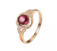 Tolldek Real Gold Jewellery Proposal Ring Au750 Rose Gold, Classic Wedding Ring with Oval Cut 0.68 ct Tourmaline Green Red 18 K Gold Wedding Band Diamond Allergy Free, 18K Rose Gold, Tourmaline